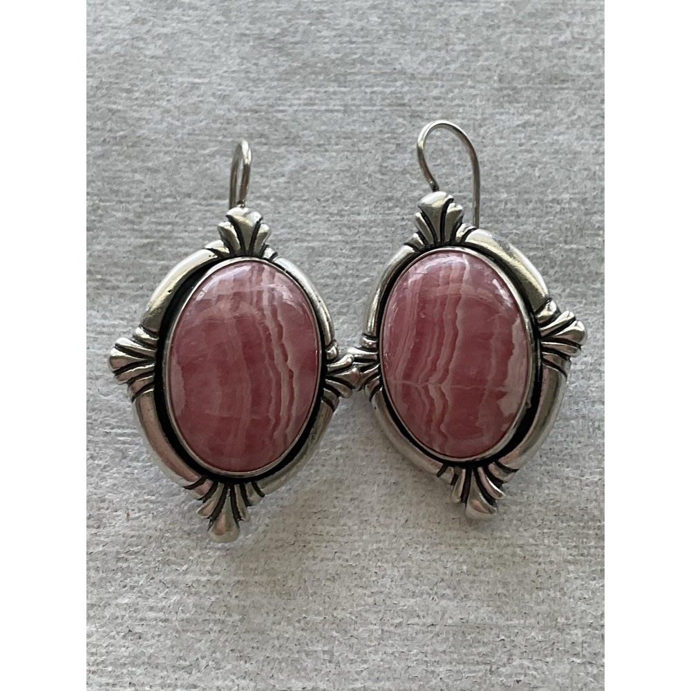 Signed QT 925 Sterling Silver Pink Gemstone Drop Earrings Vintage Estate Jewelry